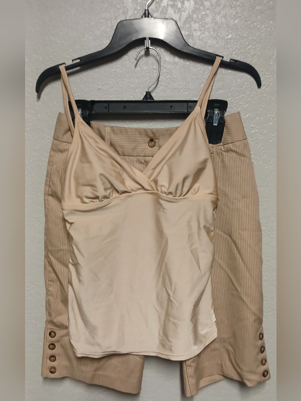 B Wear Size 5 (Juniors) Khaki Pinstripe Bermuda Shorts With Free Shirt